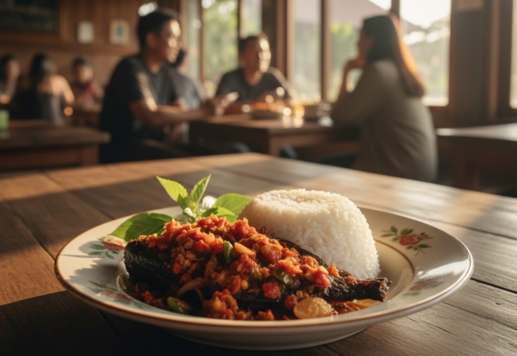 Nasi pindang sambel embe di Tempo Dulu Kopi dengan sambel bawang dan cabai