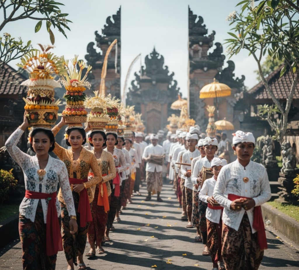 Suasana Mapeed dalam rangkaian Piodalan di Pura Dalem Panjer