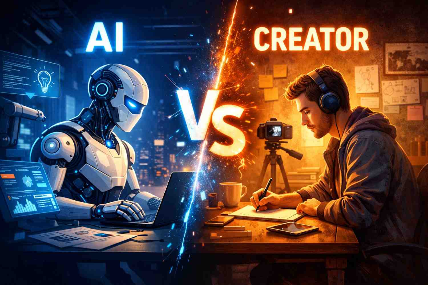 AI vs Creator di era digital. Perbandingan peran AI sebagai akselerator dan creator sebagai navigator dalam dunia konten