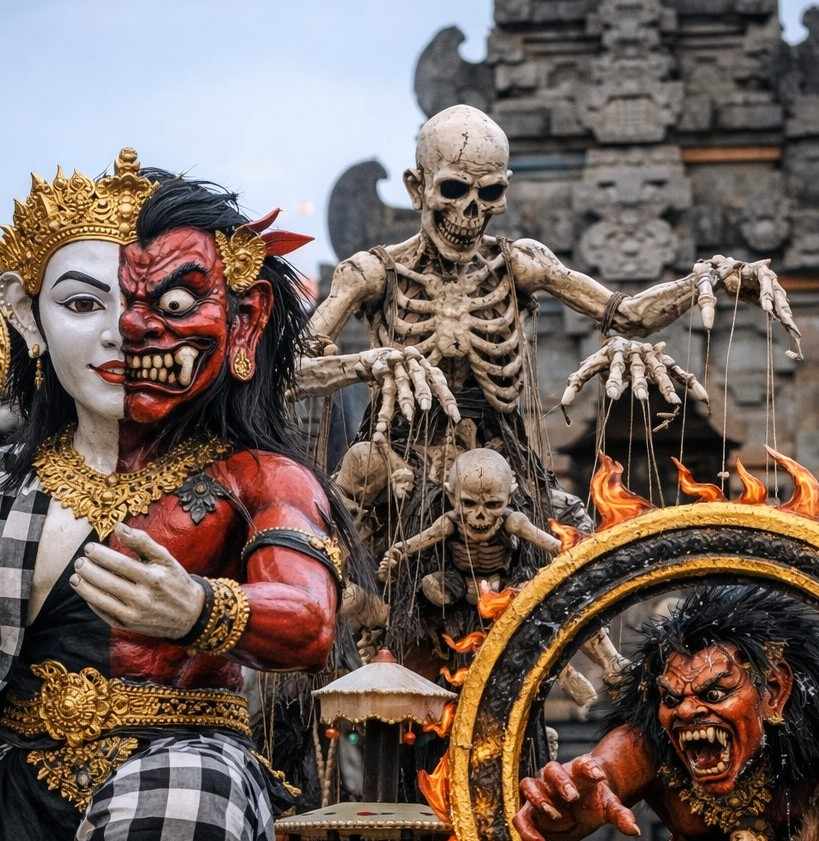 Ogoh-Ogoh ST Tunas Muda Nyepi Caka 1948 dengan simbol dualitas dan siklus
