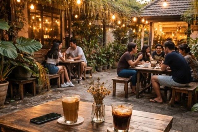 Suasana ngopi sore yang sejuk di Tempo Dulu Kopi Denpasar
