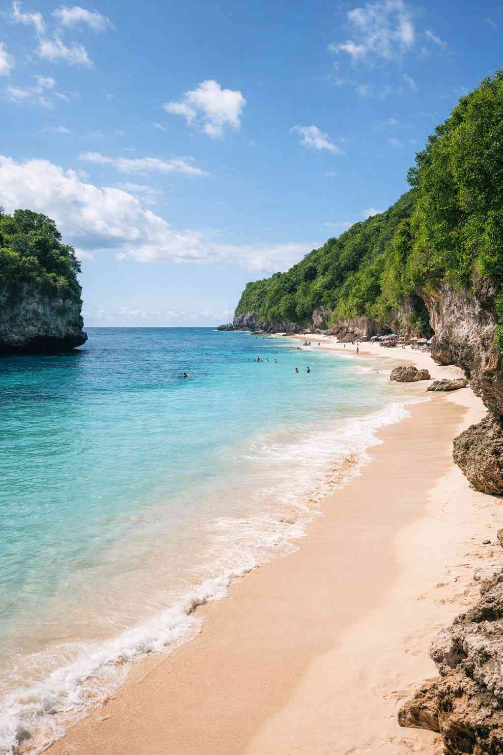 Padang Beach Bali dengan pasir putih dan tebing batu kapur