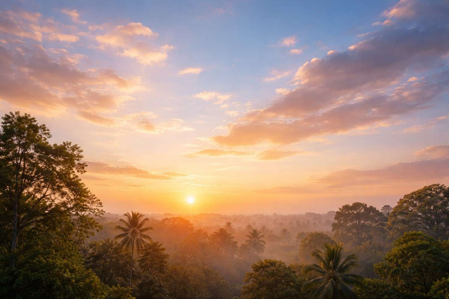 Indahnya langit di Minggu pagi 15 Februari 2026 dengan gradasi warna biru dan jingga saat matahari terbit