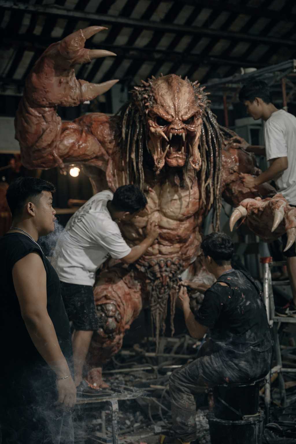 Proses pembuatan ogoh-ogoh predator oleh tim Predator404 menjelang Nyepi di Bali