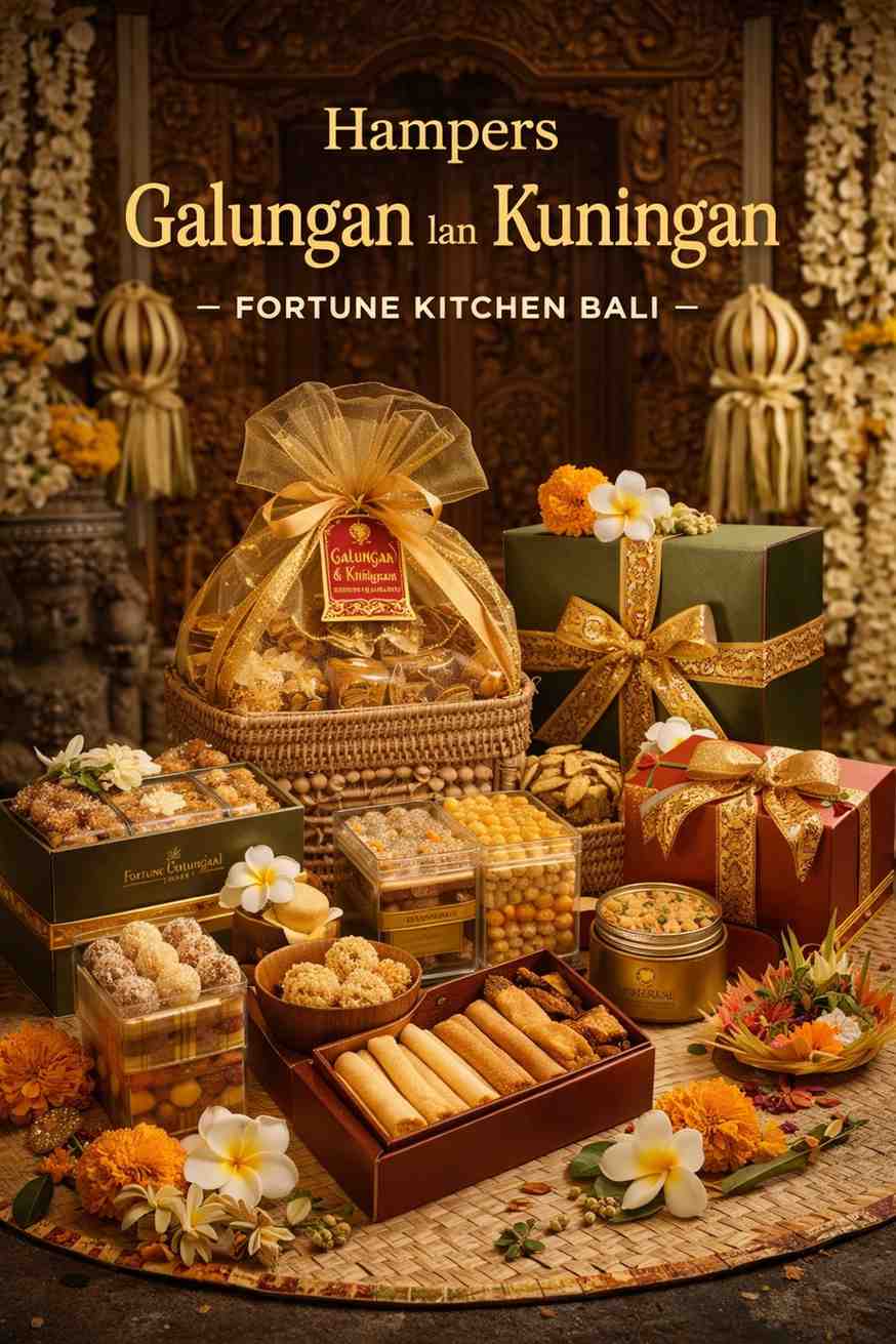 Hampers Galungan lan Kuningan Fortune Kitchen Bali dengan kemasan premium dan isi kue spesial hari raya