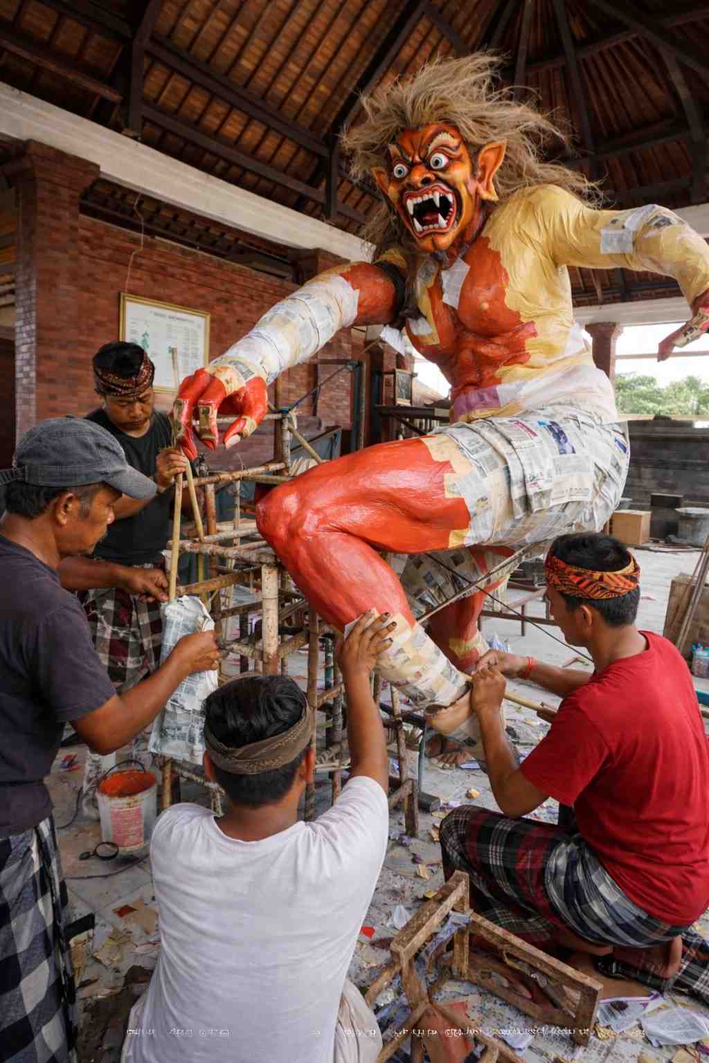 Proses pembuatan ogoh-ogoh Banjar Batannyuh menjelang Nyepi Caka 1948