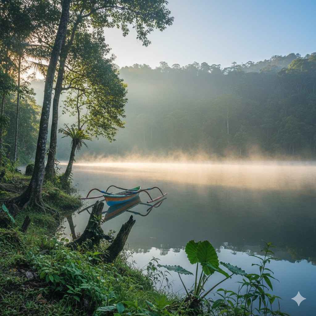 Suasana pagi di pinggir Danau Buyan, Tabanan Bali