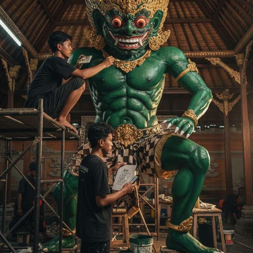 Proses pewarnaan Ogoh-ogoh ST. Sukarela.