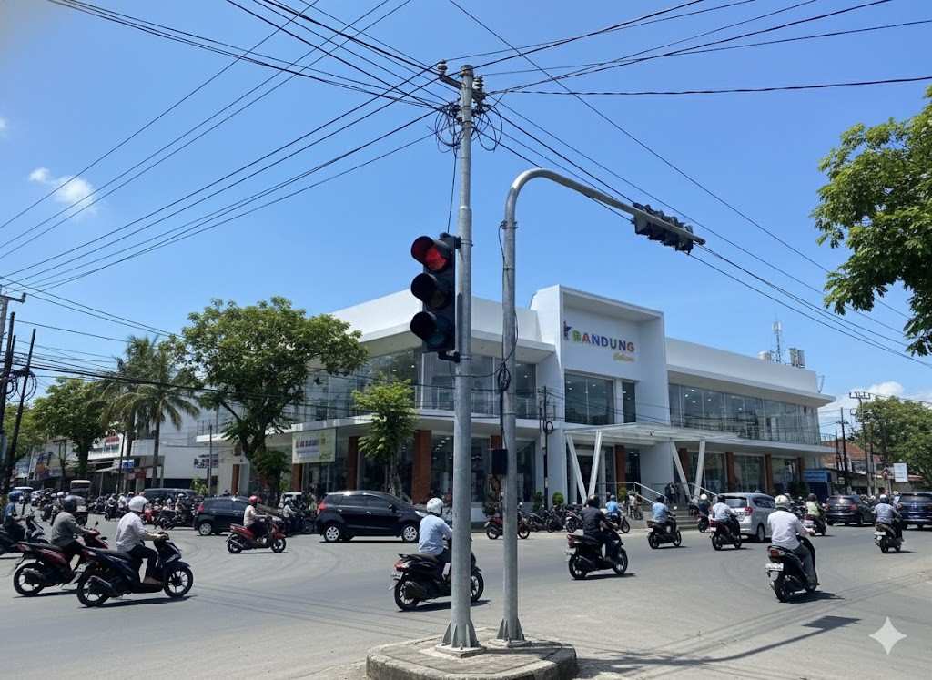 Lampu merah baru di depan Bandung Collection Pakerisan yang mengatur arus lalu lintas